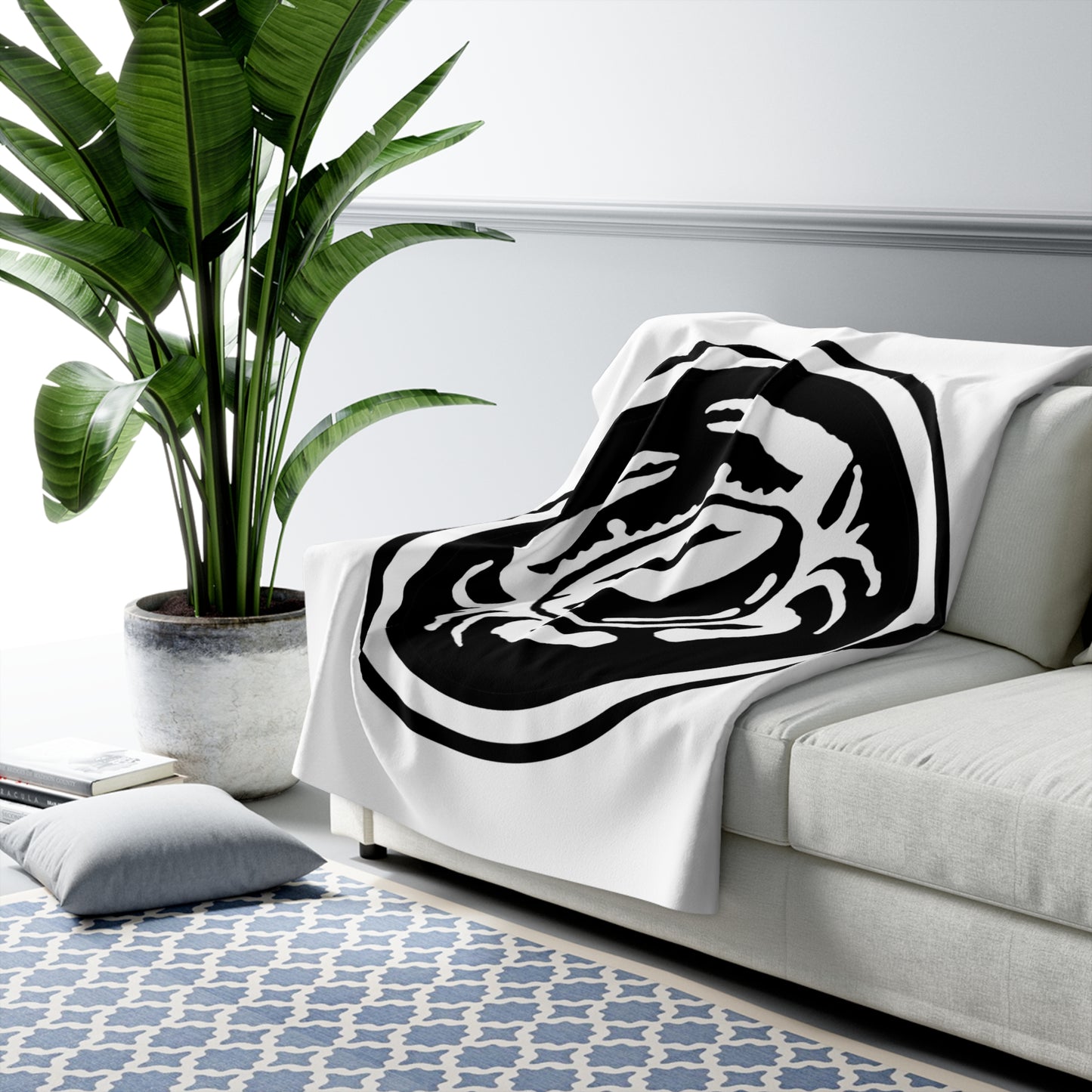 Zeke's Coffee Crab Bean Logo White Sherpa Fleece Blanket