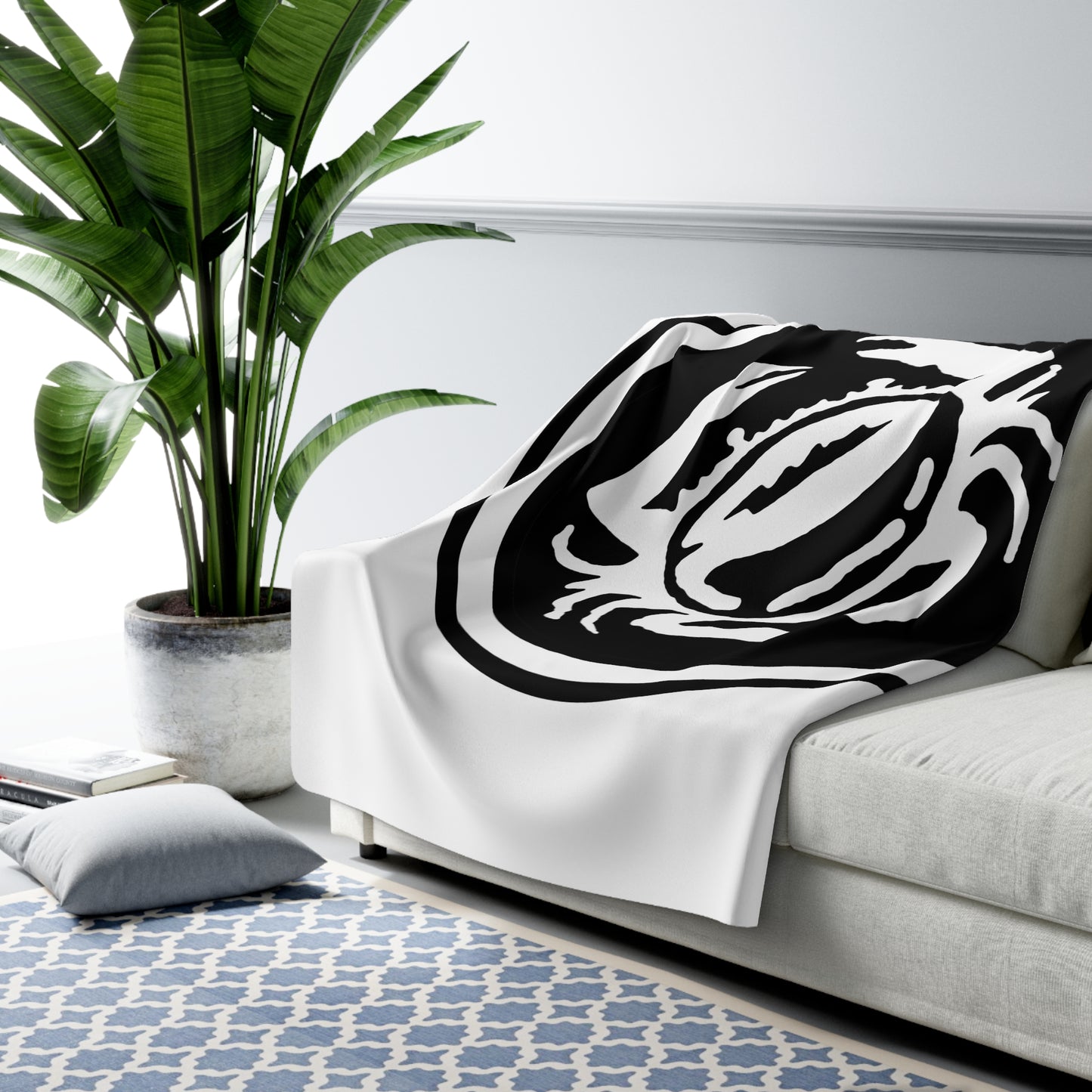 Zeke's Coffee Crab Bean Logo White Sherpa Fleece Blanket