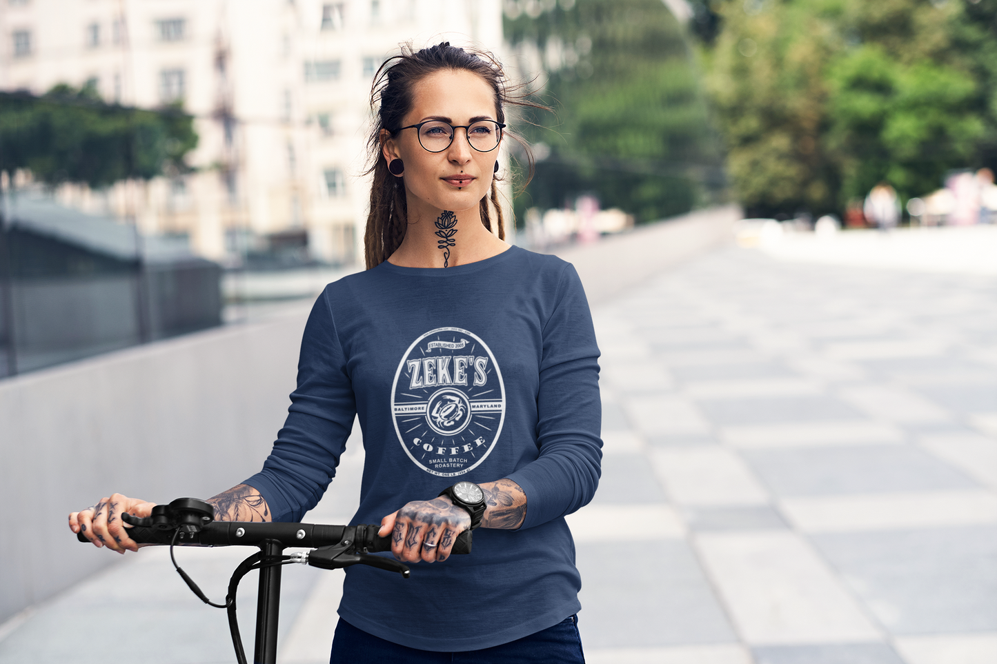 Zeke's Coffee White Logo Long Sleeve Tee