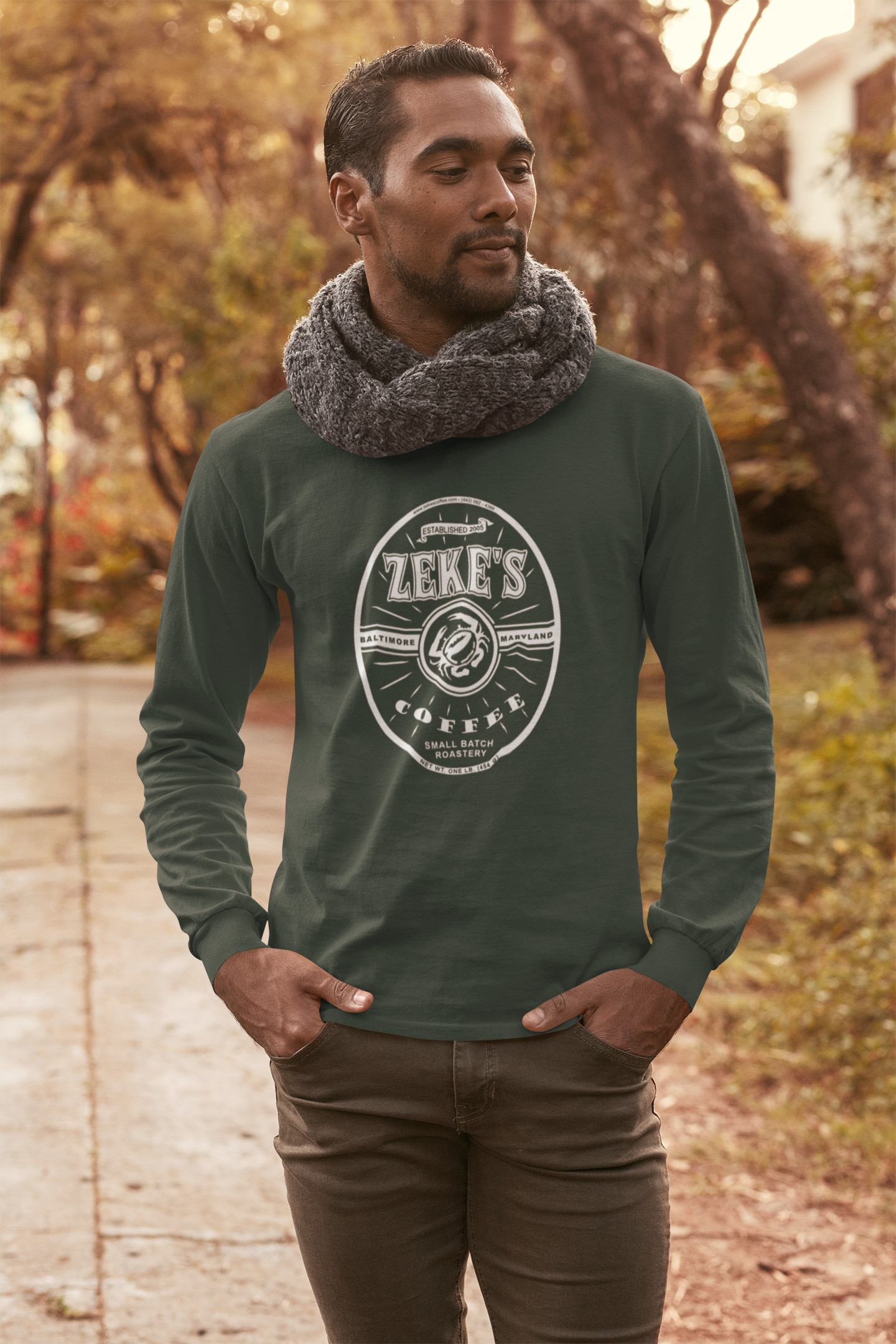 Zeke's Coffee White Logo Long Sleeve Tee