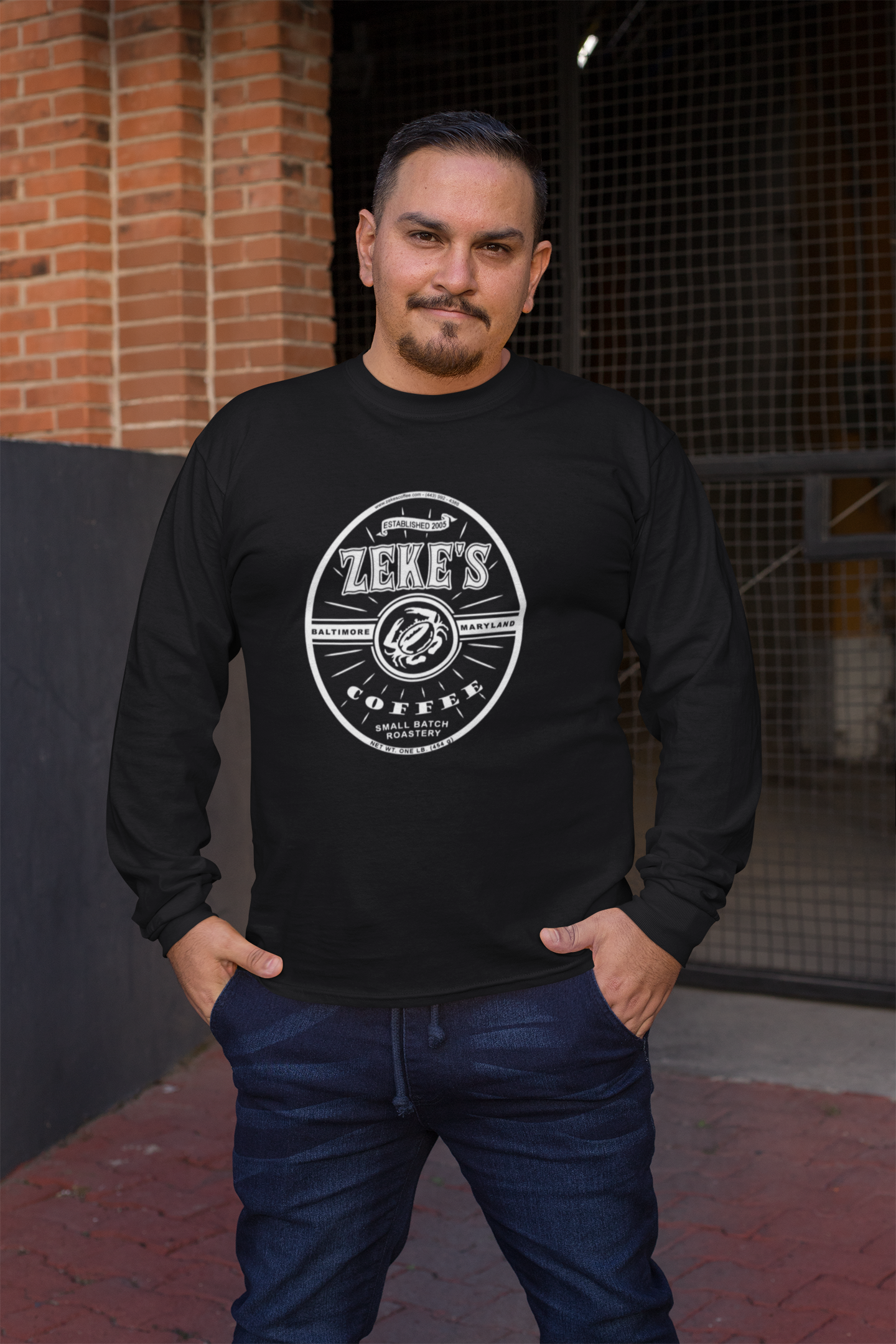 Zeke's Coffee White Logo Long Sleeve Tee